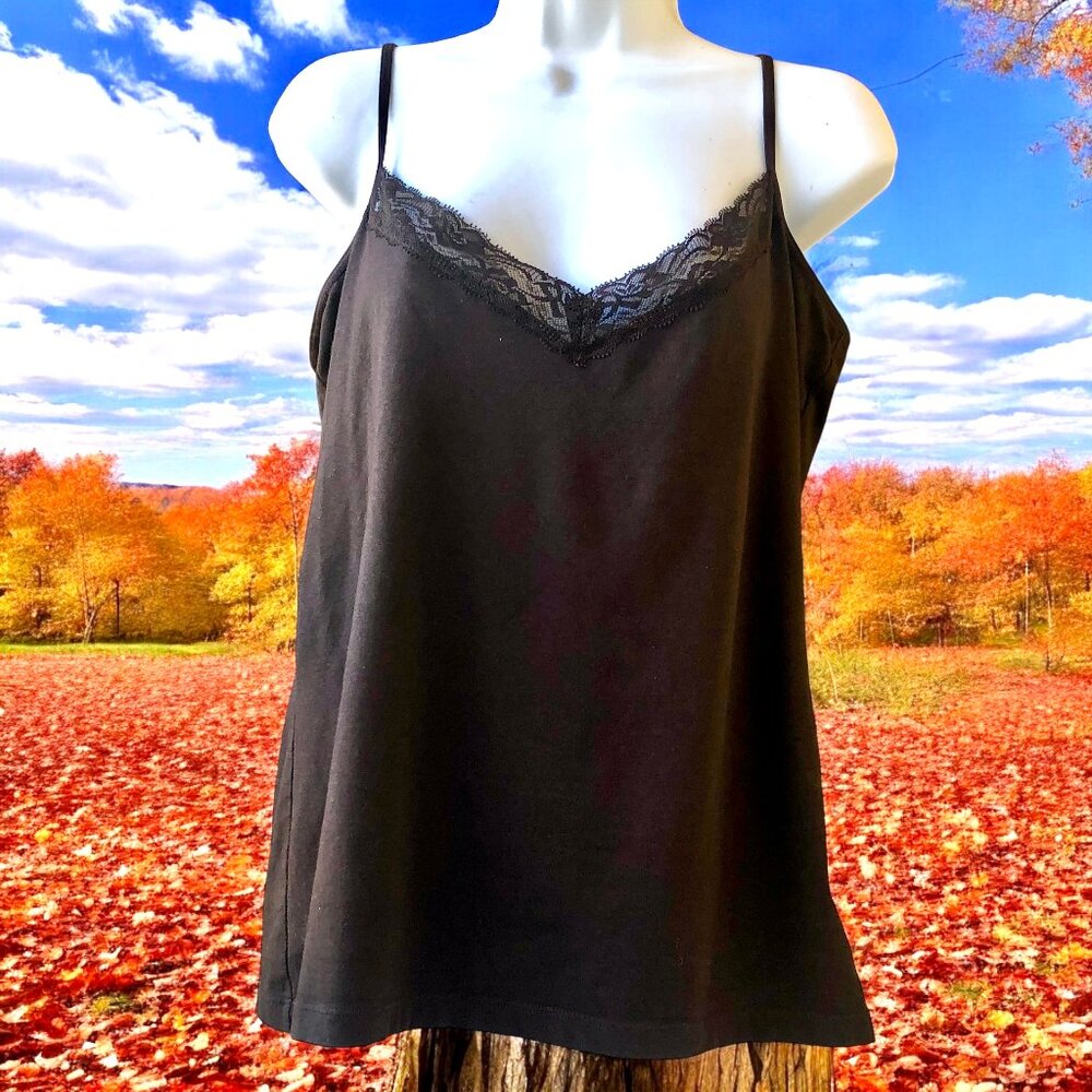 a.n.a. A New Approach Brown Cami Lace Trim Adjustable Straps